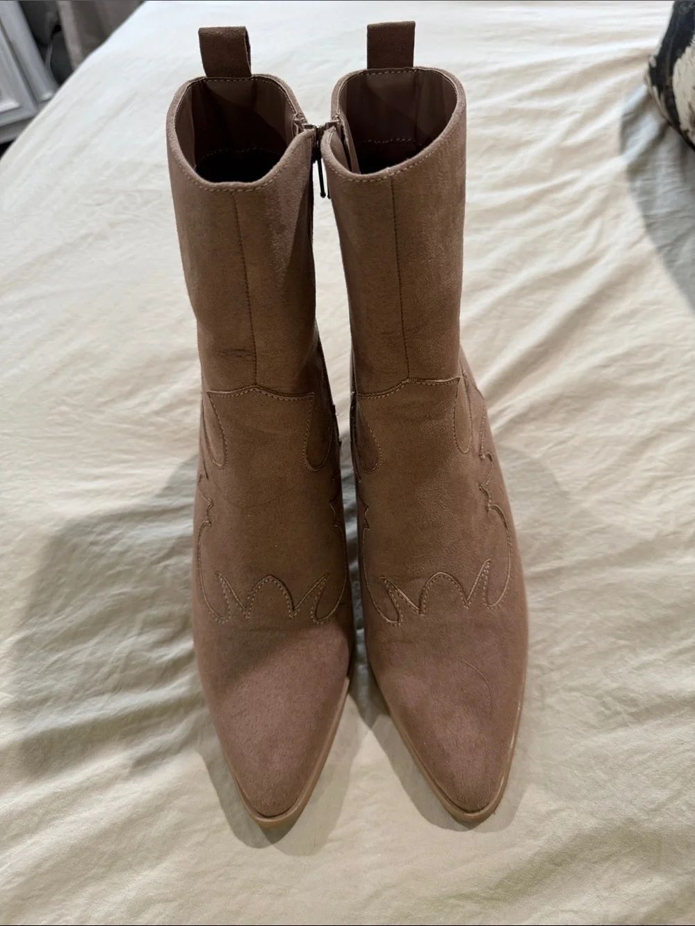 Altar’d State Taupe Western Cowboy Boots – Women’s 7 – Suede Look – Embroidered